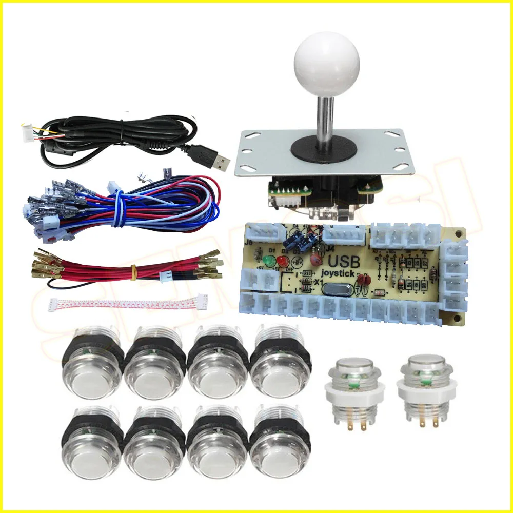 Аркадные DIY наборы частей 5Pin джойстик + 2x24 мм 8x30 5 в LED подсветкой кнопки нулевой
