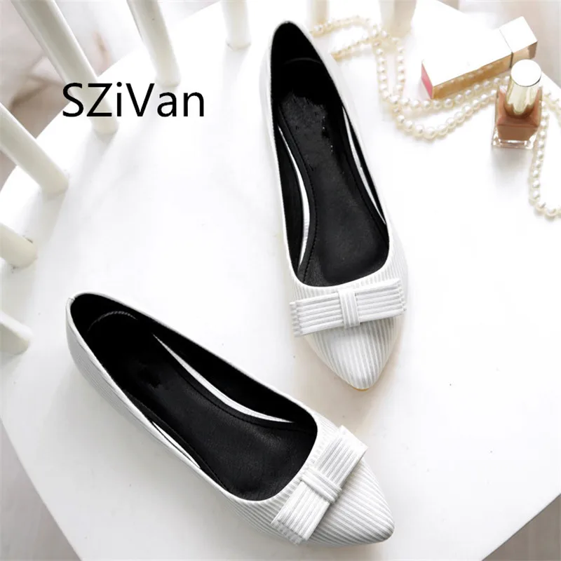 

SZiVan Women's Flats Striped Bowtie New 2017 Female Spring Summer Flat Shoes Small Size 33 Large 45 Oxford Shoes For Women