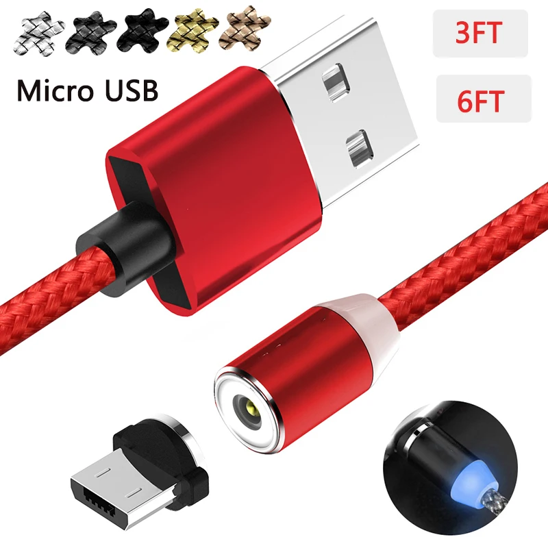 

1M 2M LED Magnetic Micro USB Cable Premium Nylon Braided Magnet Micro USB Charger Cable Micro USB Port For Samsung S6 S7 Xiaomi