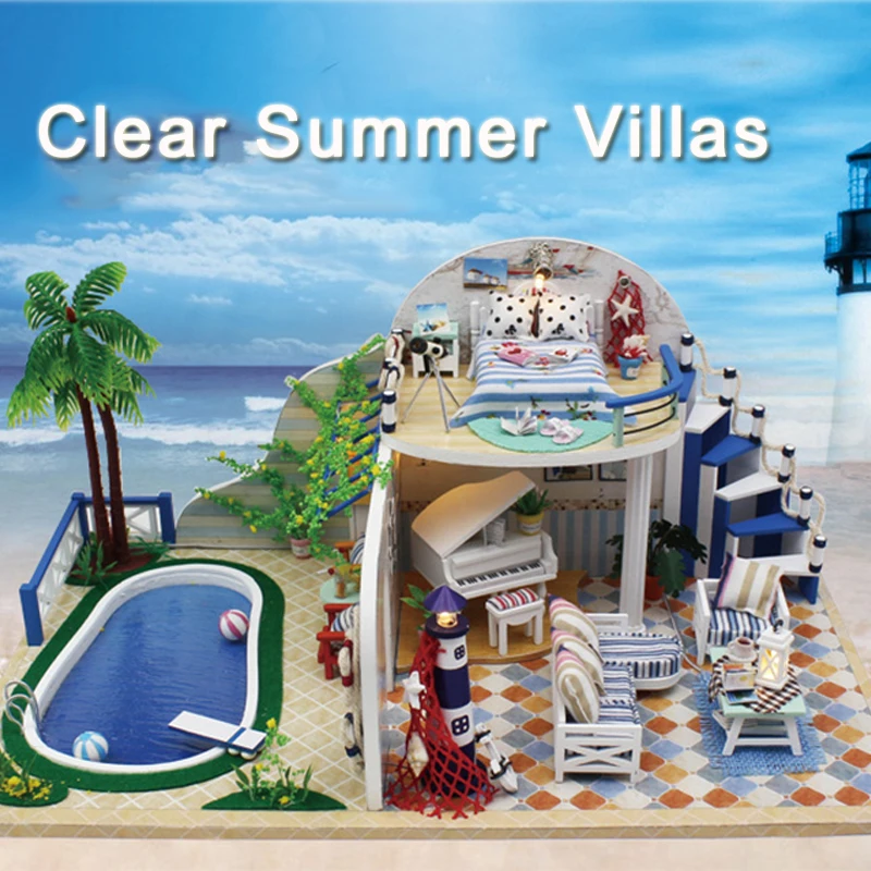 DIY Doll House Miniature Dollhouse With Furnitures Wooden Manual Assembly Model Casa Toys For Kids Clear Summer Villas X003 #E DIY Doll House Miniature Dollhouse With Furnitures Wooden Manual Assembly Model Casa Toys For Kids Clear Summer Villas X003 #E