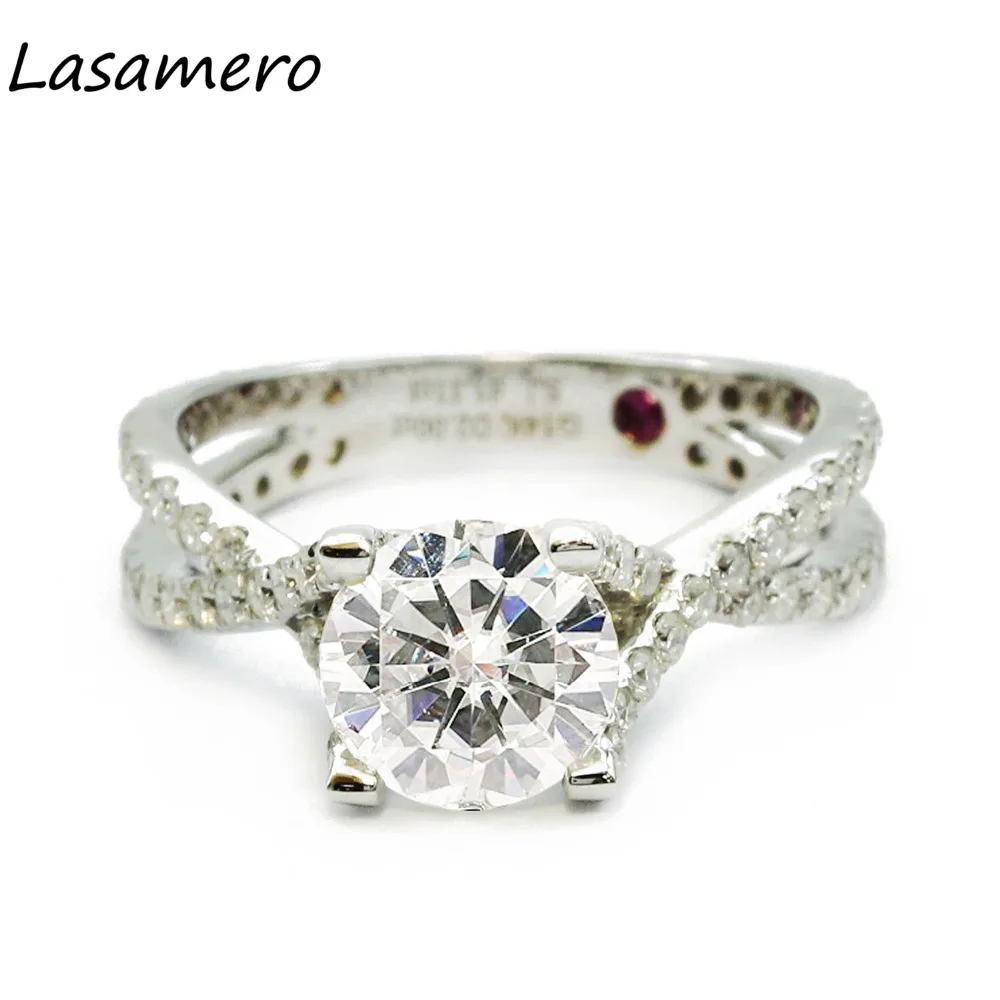 

LASAMERO Round 2ct Lab Grown Moissanites Accents Style 14k White Gold Wedding Engagement Ring