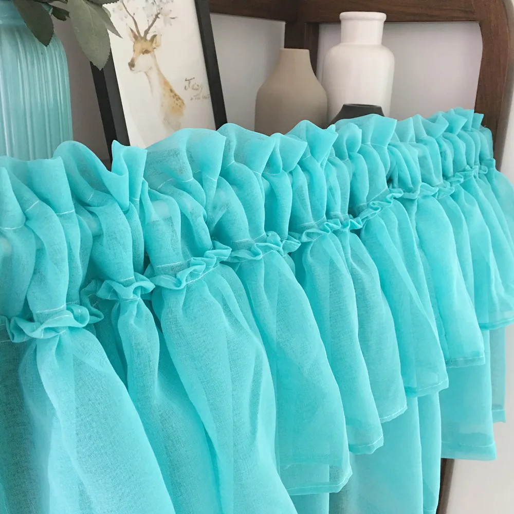 Индивидуальные американские пасторальные кофейные занавески красивые кружевные короткие занавески для кухни прозрачные Занавески для окна балдахин 10 цветов - Цвет: Lake blue