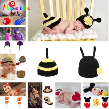

Lovely Bees Baby Infant Crochet Hats Photo Props Kids Baby Knitted Photo Costumes Children Knitted Winter Hat 1set 8 style
