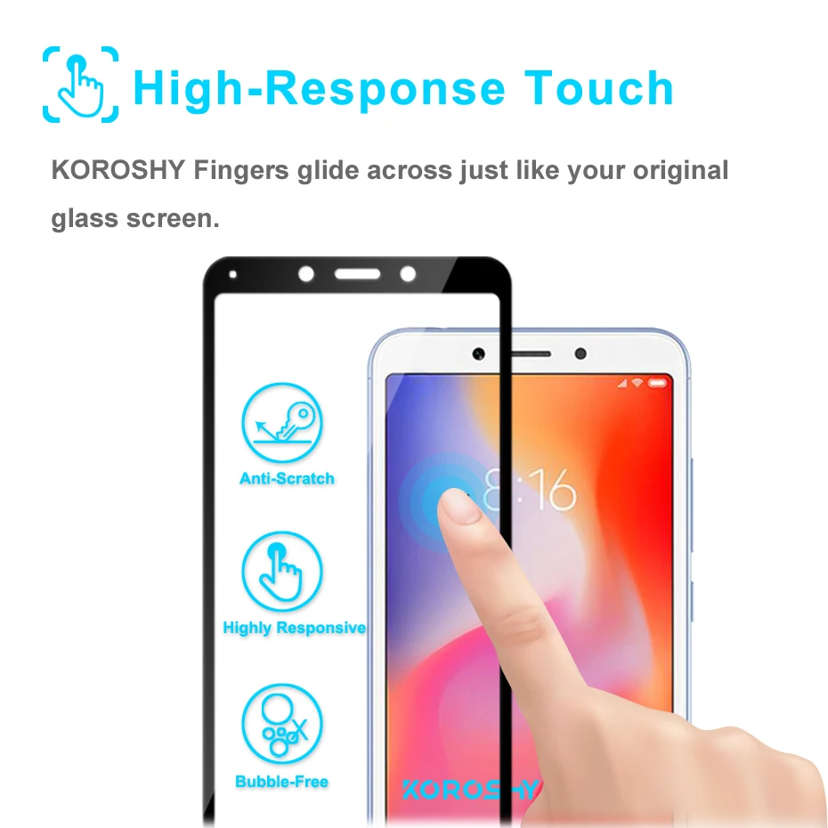 KOROSHY 9H Full Cover Tempered Glass for Xiaomi Redmi 6 Pro 6A 6Pro Screen Protector Real 2.5D Protective Guard Glass Film (6)