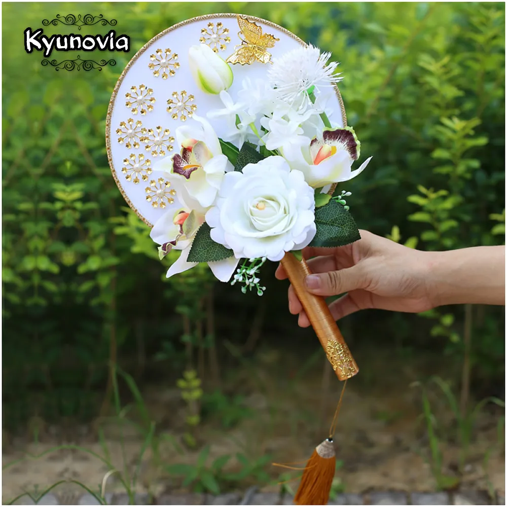 Kyunovia белый цветок amos de damas брошь букет buque noiva Флорес Хрустальный веер Стиль