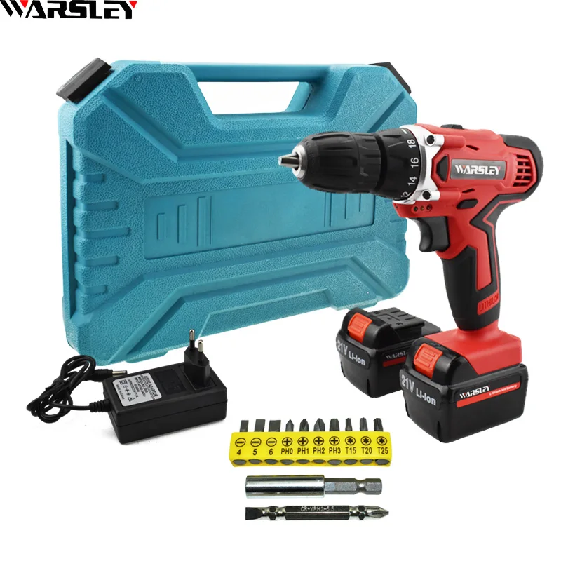 21v Double speed Electric Drill Electric Screwdriver Power Tools Cordless Drill Screwdriver Mini Battery Drill 2pcs Batteries 21v battery screwdriver electric mini cordless two speed charged drill power tools impact li ion screwdriver drille