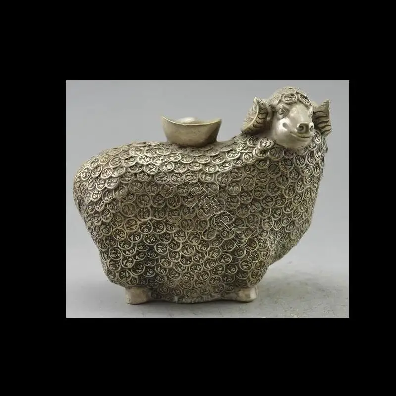 

Free Shipping zhmeru00461@++Collectible Decorated Handwork Tibet Silver Carved Sheep Carry Statue