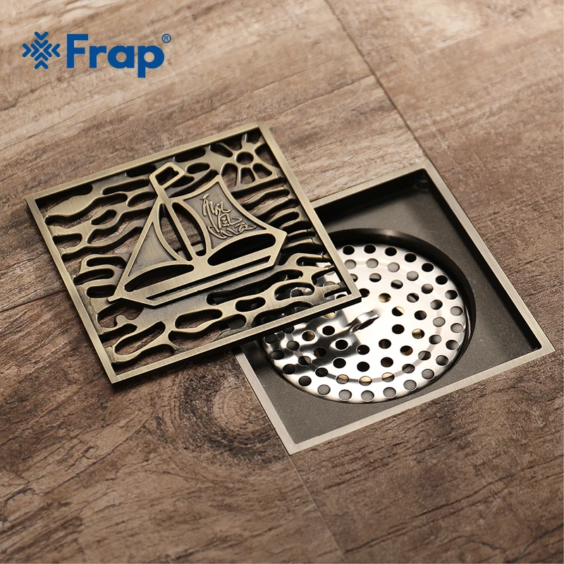 FRAP Bronze Shower Drain Pattern Brass Cover Carved Art Shower Room