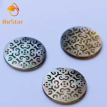 

20pcs/lot 25mm Natural Black Round Hollow Flower Mother of Pearl shell for DIY Jewelry Flower MOP Pearl shell For Earrings