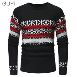 GUYI 3 цвета сбоку в полоску геометрический узор свитера Для мужчин одинокого рукавом o-образным вырезом пуловеры Smart Повседневное элегантный