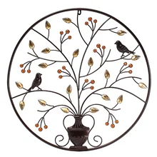 KiWarm VintageBlack Birds Tree Metal Iron Sculpture Ornament for Home Room Wall Hanging Decoration Art Crafts Gift 62cm/24.4inch