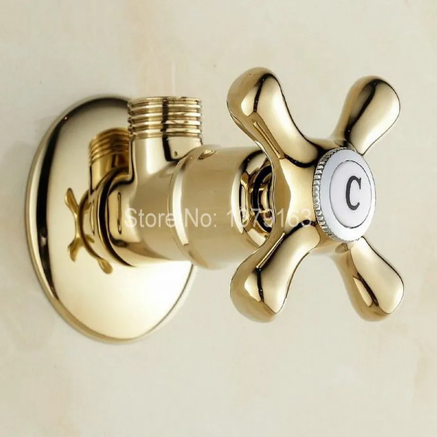

1Pcs Polished Golden Brass Cross Handles Bathroom Angle Stop Valve 1/2" Male x 1/2" Male Thread aav008