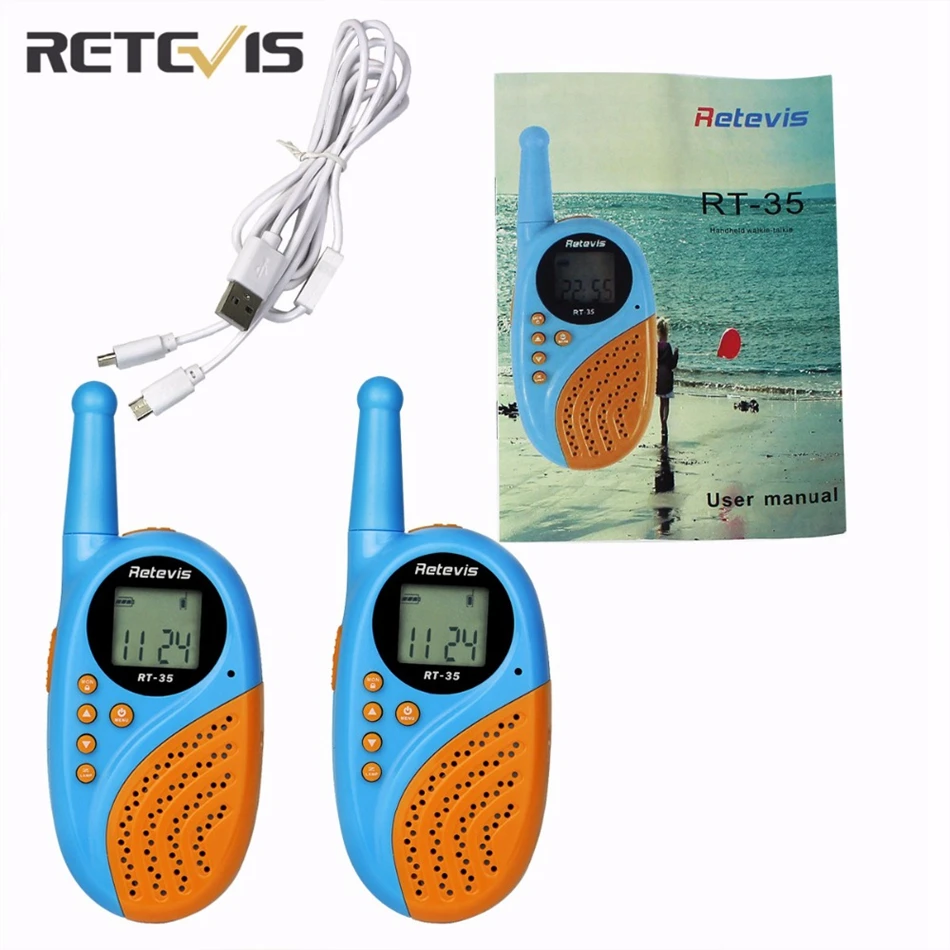 1 пара Retevis RT-35 Дети Мини Walkie Talkie PMR446 8/22 CH UHF 0,5 Вт лицензий Перезаряжаемые USB зарядка VO х двухстороннее радио A912