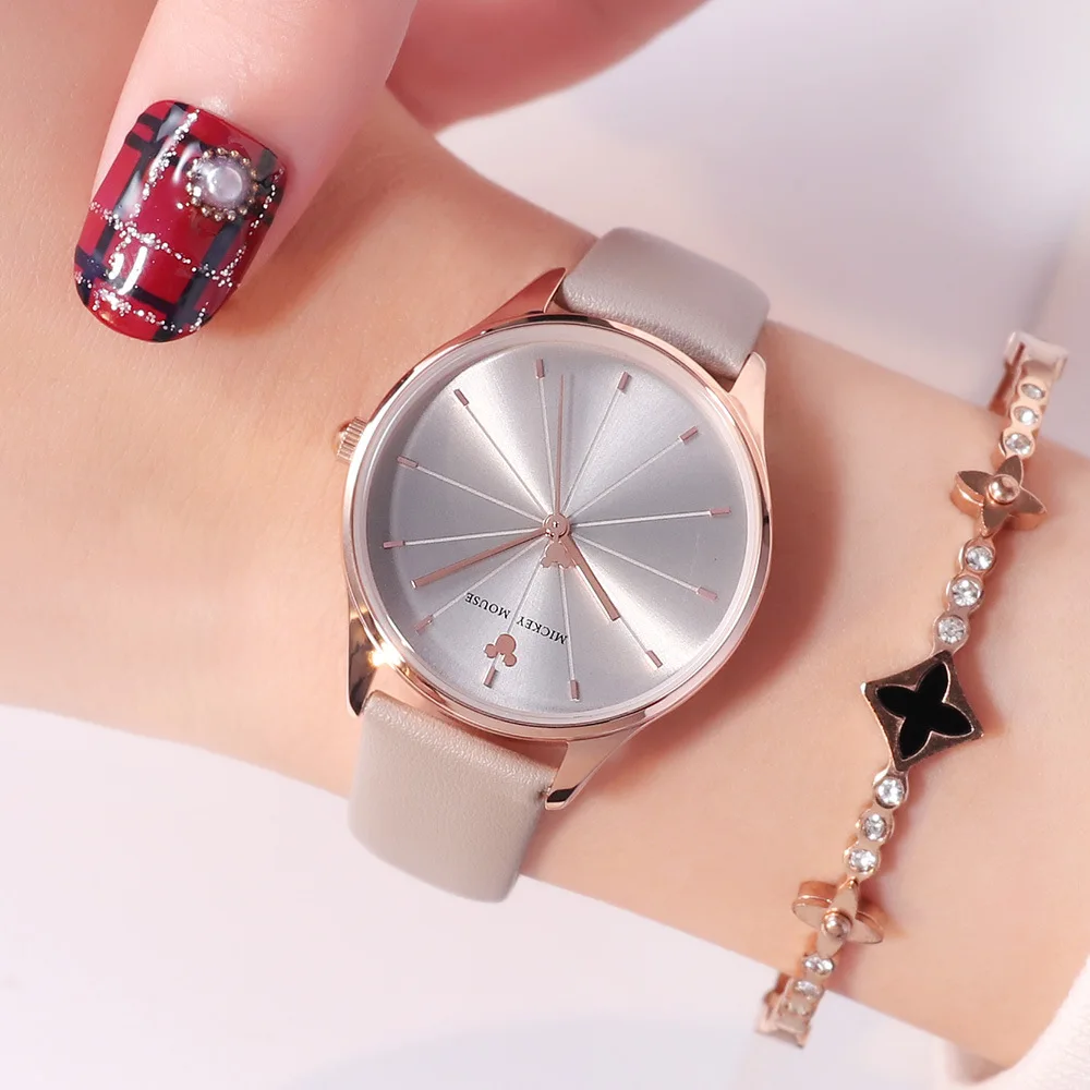 Женские наручные часы из натуральной кожи, кварцевые Брендовые женские часы с Микки Маусом, водонепроницаемые женские часы для движения