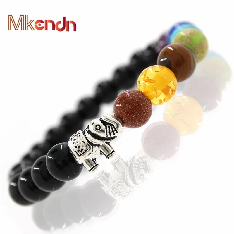 

New 8mm Agate Stone Beads 7 Chakra Healing Balance Elephant Bracelete Feminino Yoga Reiki Prayer Bead Bracelet for Men Women