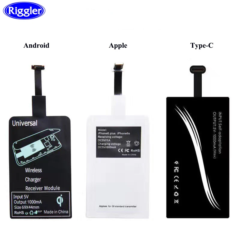 Riggler Wireless Charge Receiver for Micro Iphone Type-C Mobile Phones Universal Qi Charger | Мобильные телефоны и