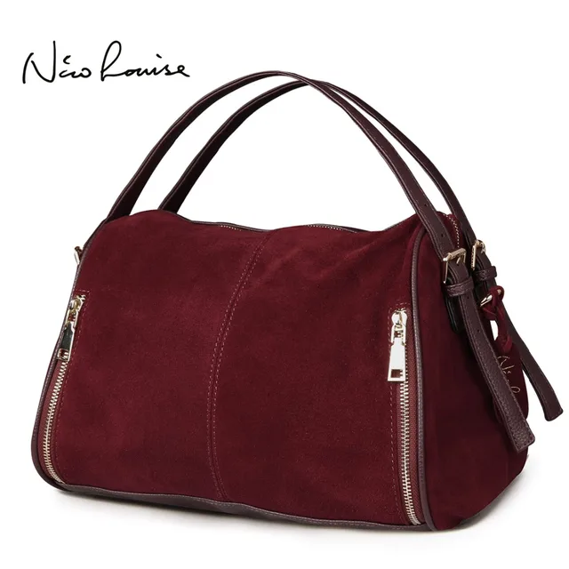 Nico Louise Women Real Split Suede Leather Boston Bag,Original Design Lady Shoulder Traveling Doctor Handbag Top-handle Bags Sac