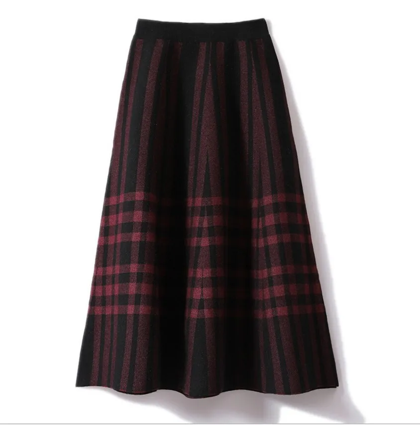 

winter thermal warm thickening knitted umbrella skirt for women knit plaid vintage womens skirts wine grey ladies saia saias
