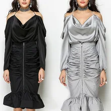 Женская юбка русалки с высокой талией, женская тонкая приталенная юбка на молнии, однотонная черная серая юбка-карандаш с воланами, весенне-осенняя офисная одежда