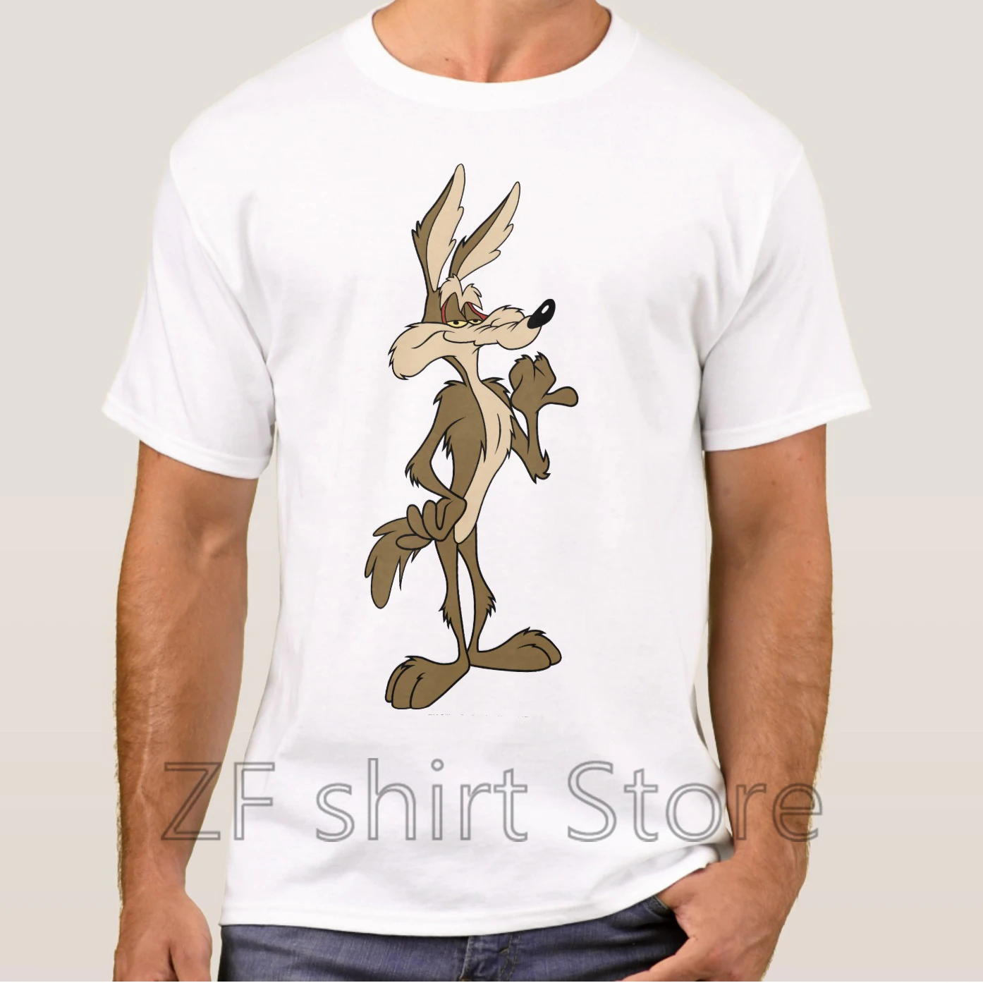 

Fashion Cool Men T shirt Women Funny tshirt wile e coyote looking proud shirts Short Sleeve Basic T-Shirt