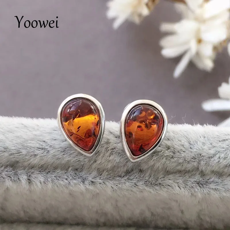 diamond jewellery set Yoowei 9mm Amber Earrings for Women Tiny Square Genuine 2021 New Optionals Natural Cognac Amber Stud Earrings Jewelry Wholesale mens chain necklace