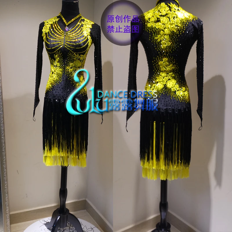 

latest style Sexy Latin dance apparel Latin dance dress black tassel latin dance dress Ballroom Latin Dance Competition Dress