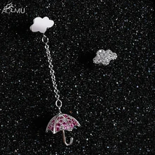 AOMU настоящий 925 Серебряный штифт гипоаллергенный милый кисточкой циркония зонтик облака серьги гвоздики для женщин комплет ювелирного украшения moonrocy