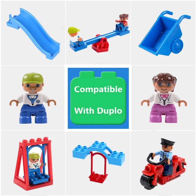 

Big Particle Diy Building Blocks Swing Seesaw Slide Motor Accessories Toys For Children Compatible With Legoingly Duploed Bricks