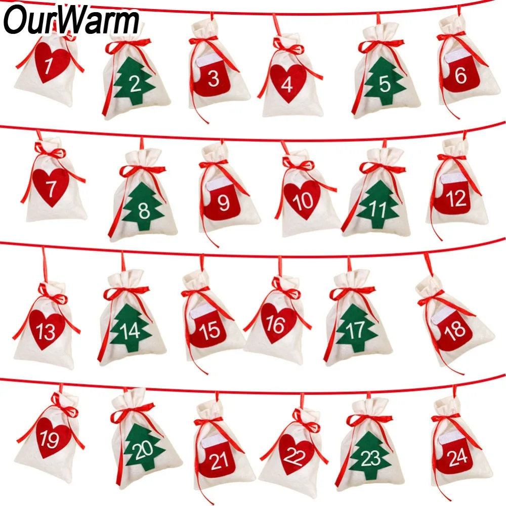 Рождественский адвент календарь 2025 25 Ourwarm Fabric Christmas Advent Calendar Garland 24pcs 11x16cm Hanging Advent Ca
