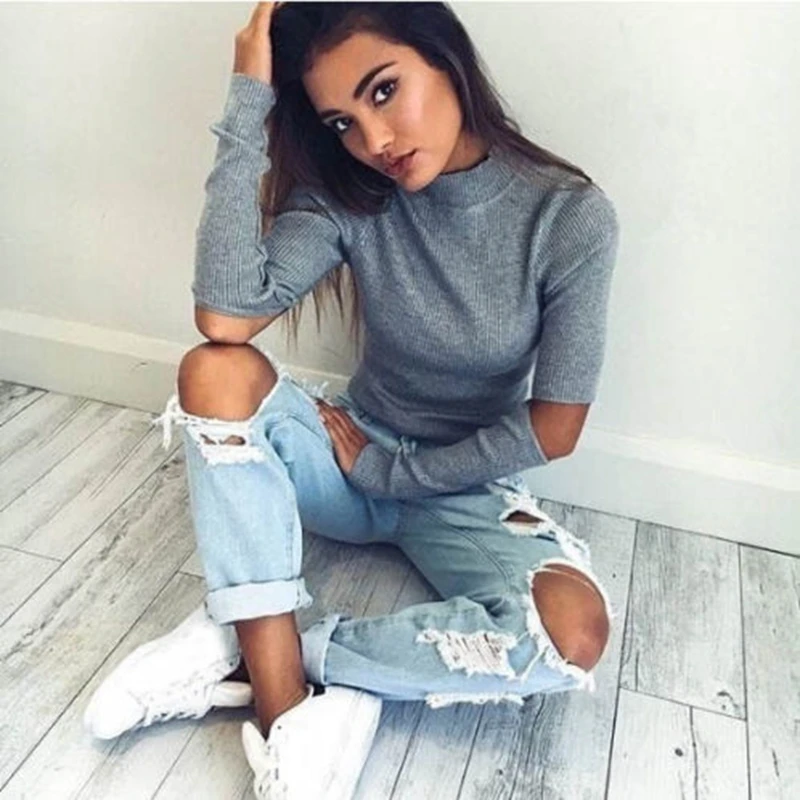 

Hot Fashion women off shoulder knitted Solid sweater women turtleneck tricot pullover jumpers femme clothes autumn oversize