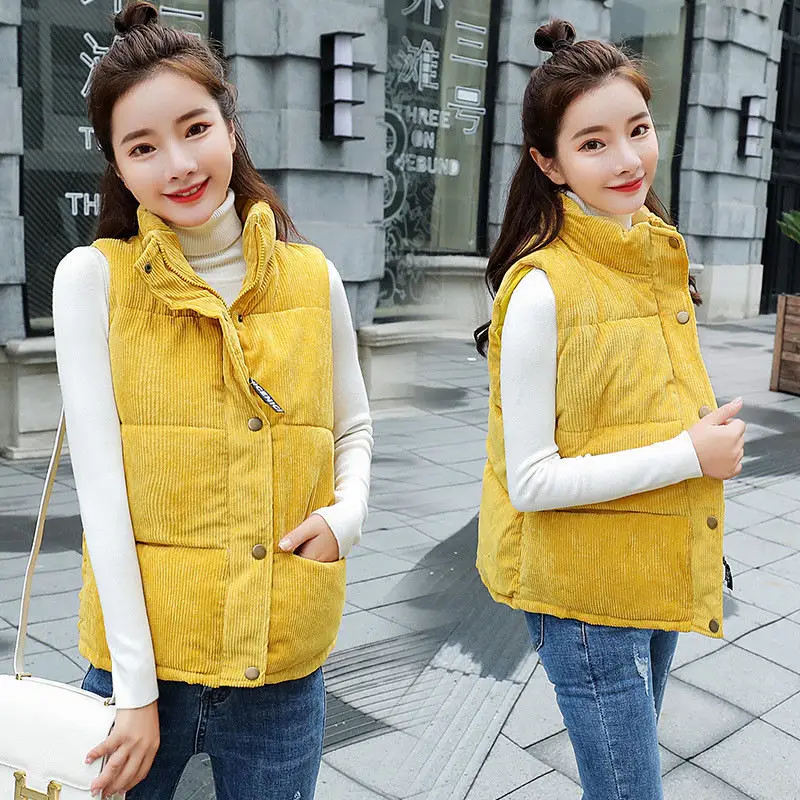 Autumn New Corduroy Vest Women Winter Korean Short Down Warm Cotton