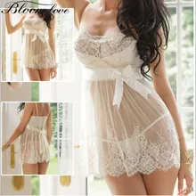 

E564 Plus Size Lingerie Sexy Lace Women Soft Nightwear Dress With G String White Lace Babydoll Bride Lingerie