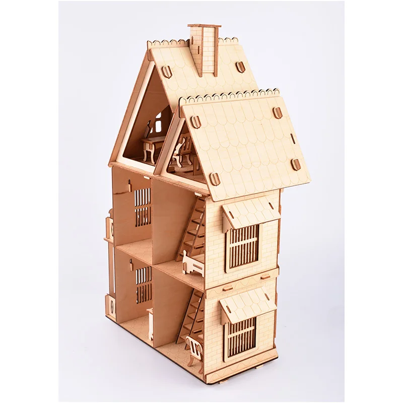 Лазерная резка модель головоломка игрушки готический дом 3D деревянная головоломка детская деревянная шкала модели Дом головоломка игрушка подарок для детей