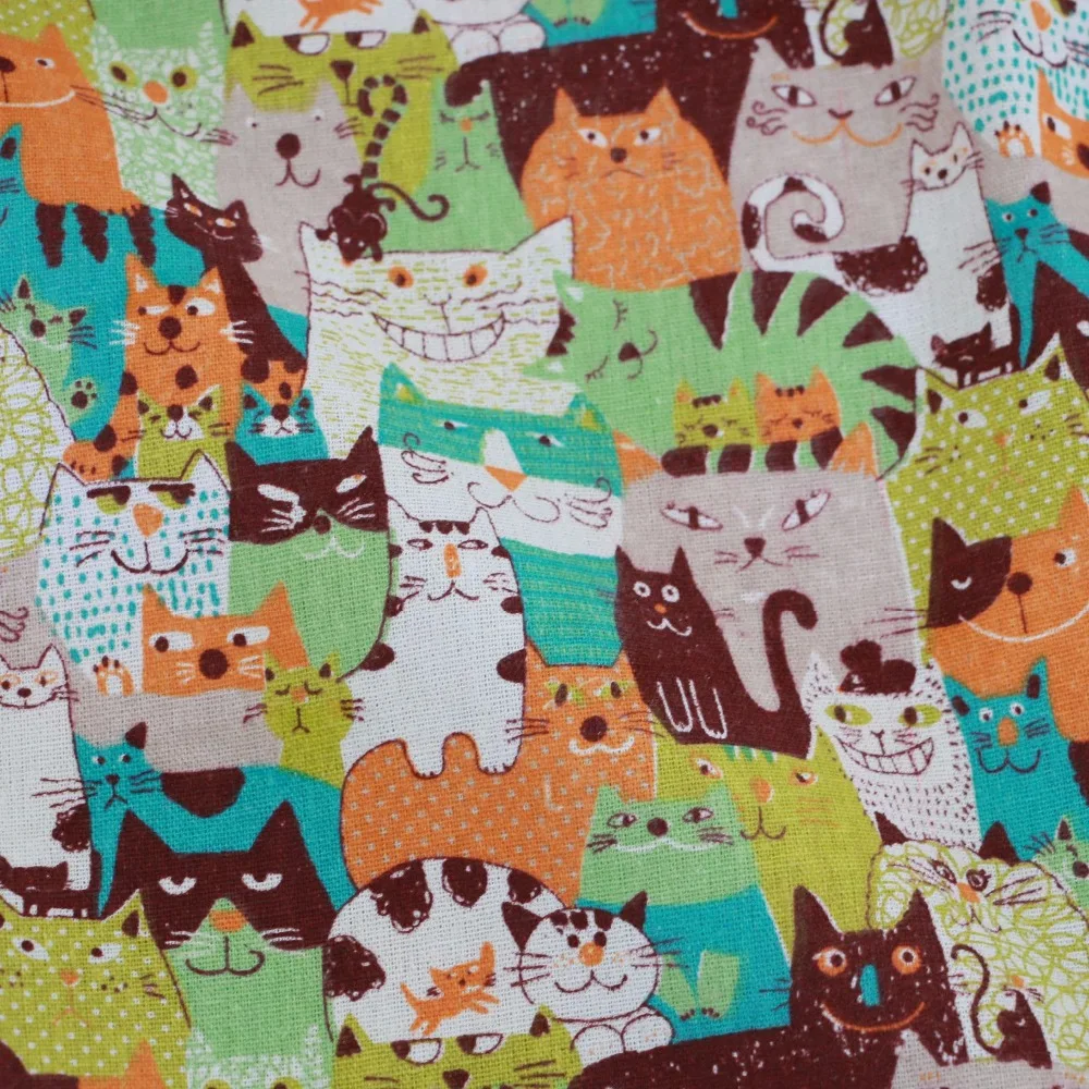 

50x150cm Cotton Linen Fabric Printed Various Colorful Cat Craft Material For DIY Home Deco Table Cover Throw Pillow Case Cover