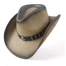 Зимняя Новая Винтажная Ретро Женская Мужская широкая кожаная ковбойская шляпа ковбойская с кожаным ремешком