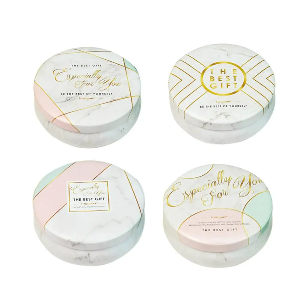 

Marble Pattern Small Drum Shape Storage Tank Biscuits Tin Box Stretchable Storage Box Flower Tea Can Home Decoration