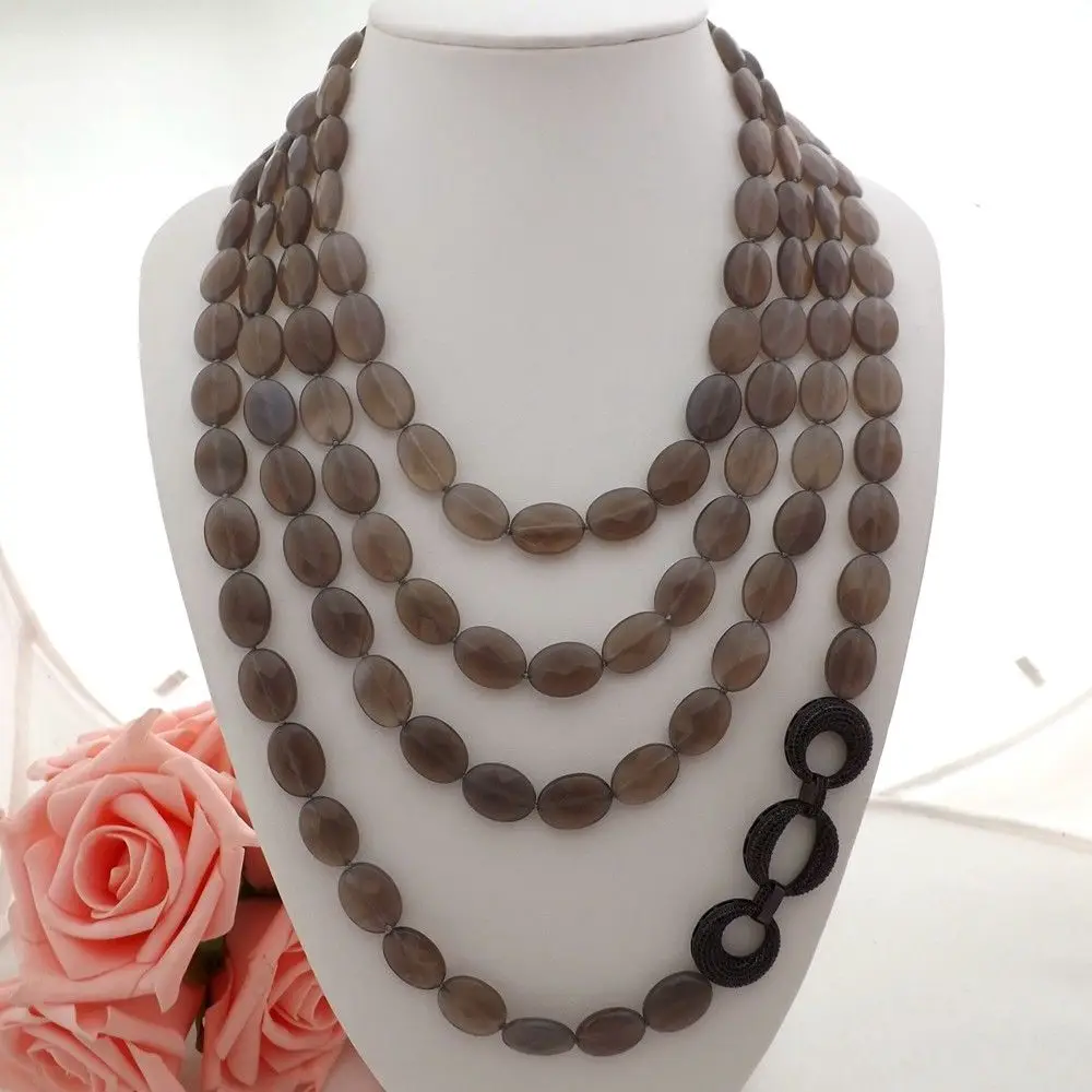 

GE052302 4 Strands 19'' Oval Faceted Grey Gems Necklace CZ Connector