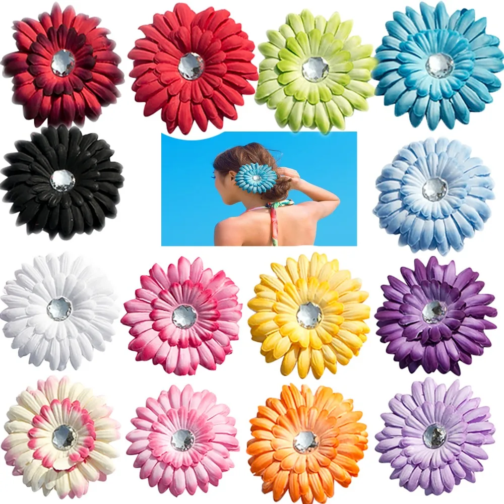 

14 pcs Lot 4 inch Boutique Hair Daisy Flower Gerbera Girls Kids Children Alligator Clip Hair Clips Multi Colors