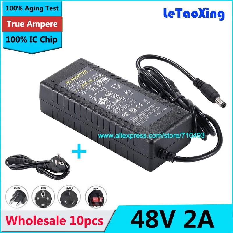 10 шт. AC DC 48V 2A адаптер питания + шнур для 5050 3528 Светодиодные Жесткие Полосы света