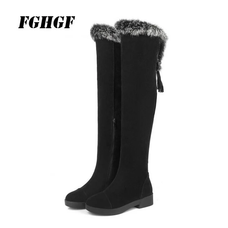 

FGHGF Solid Women'S Boots Autumn Winter Excellent Heat Preservation Over Knee Round Toe Square Heel Rubber Women'S Boots