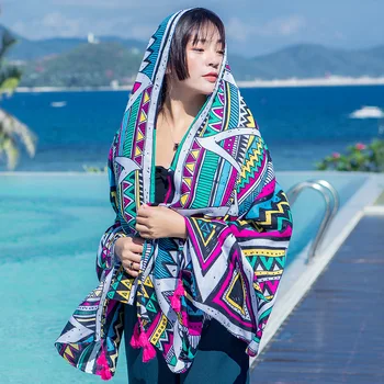 

2020 women bohemian geometric pattern scarf female tassel shawl scarf soft Wrap Pashminas Sjaal Muslim Hijab Snood