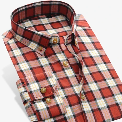 Чистый хлопок бренд качество клетчатая Мода Бизнес повседневные мужские рубашки с длинным рукавом не железные кнопки вниз досуг мужские рубашки - Цвет: CZ716