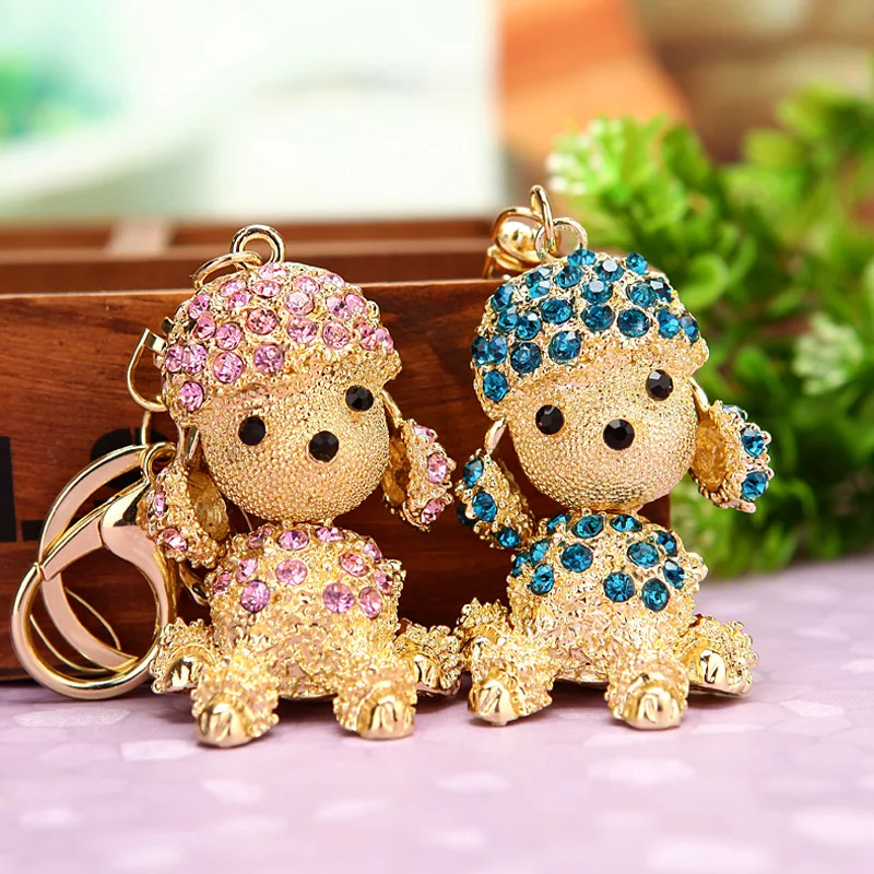 

Exquisite Animal Rhinestone Poodle Dog Metal KeyChain Key Ring Women Car Purse Charm Pendant Gift Key Chains Trinkets Llaveros