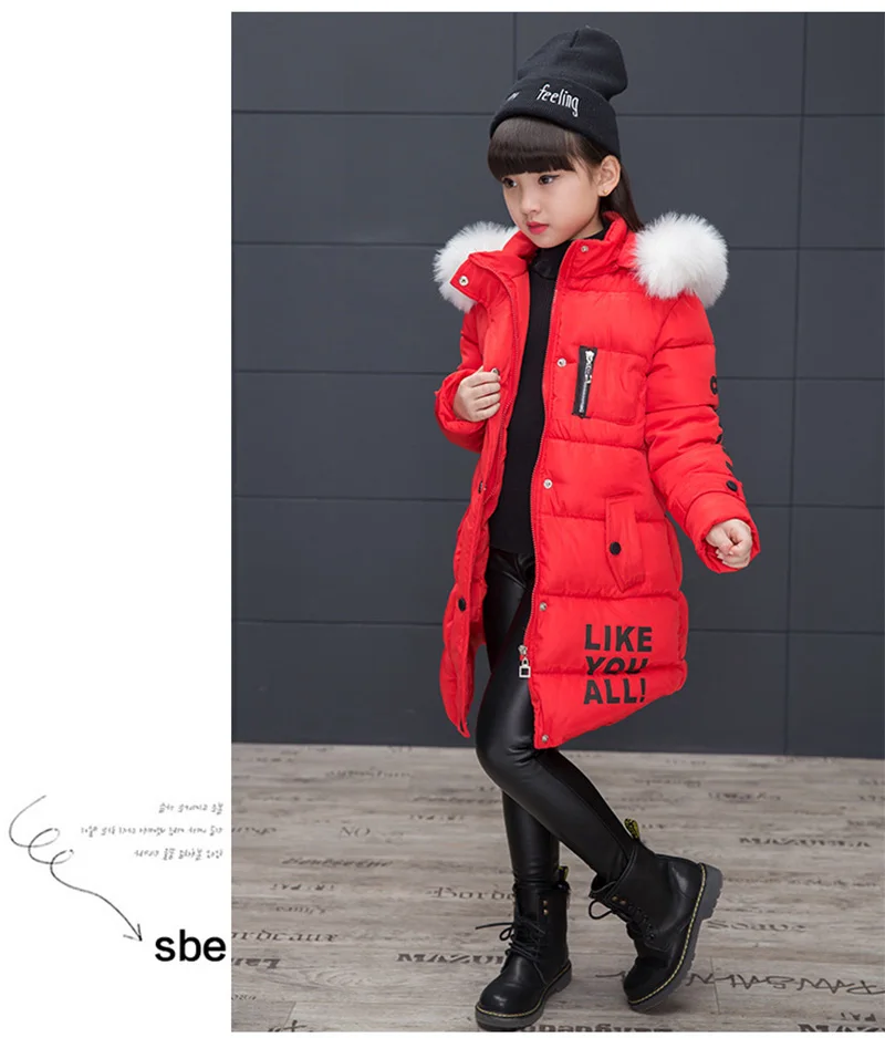 2017 down jacket for girl winter kids hooded long section jacket children clothes warm parka outerwear snowsuit (11)