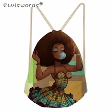 ELVISWORDS Black Art Afro Girls Women Drawstring Bag African Traditional Tribal Ethnic Female Backpack Lady String Shoulder Bags