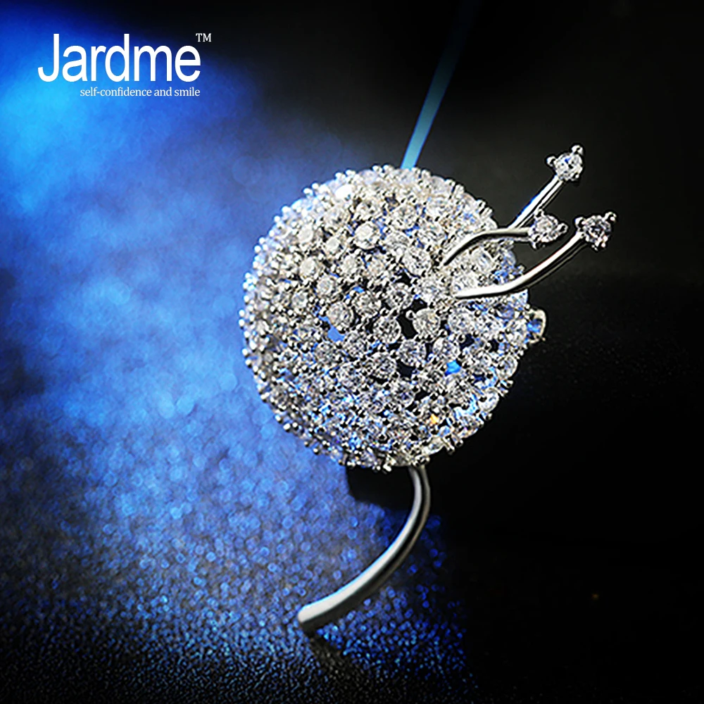 

Jardme Cubic Zirconia Plant Dandelion Flower Brooch Garment Accessory Fashion Bridal Dress Pins For Women Men Wedding Brooch