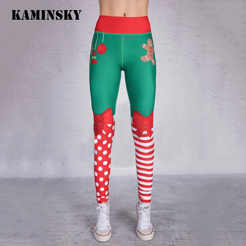 

Kaminsky Christmas Printing Leggings Put Hip Elastic High Waist Leggings Breathable Merry Christmas Pants Women Fitness Leggings