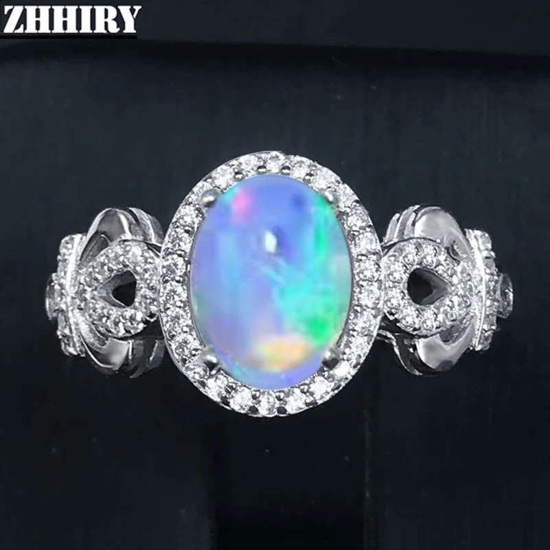 

Gem ring Real 925 sterling silver ring 100% natural Opal gemstone rings Platinum plated imitation diamond jewelry