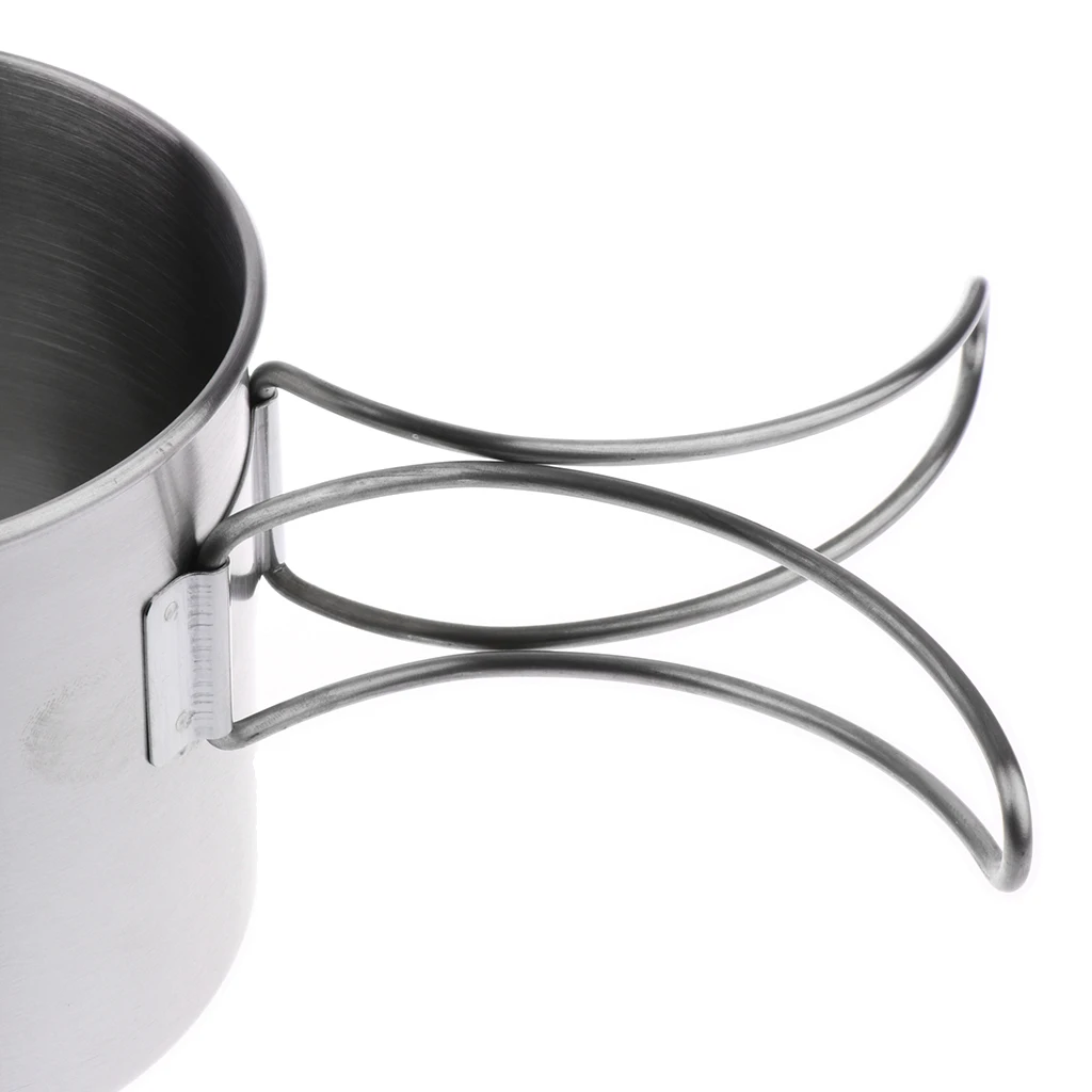 Stainless Steel Portable Camping Backpacking Cup Pot Alcohol Stove Cook Set with Vented Lid Folding Handle and Measurement Mark 