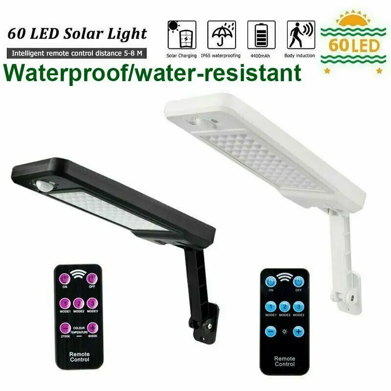 

60LED 1000LM Solar Dimmable Wall Light PIR Motion Sensor Garden Outdoor Lamp